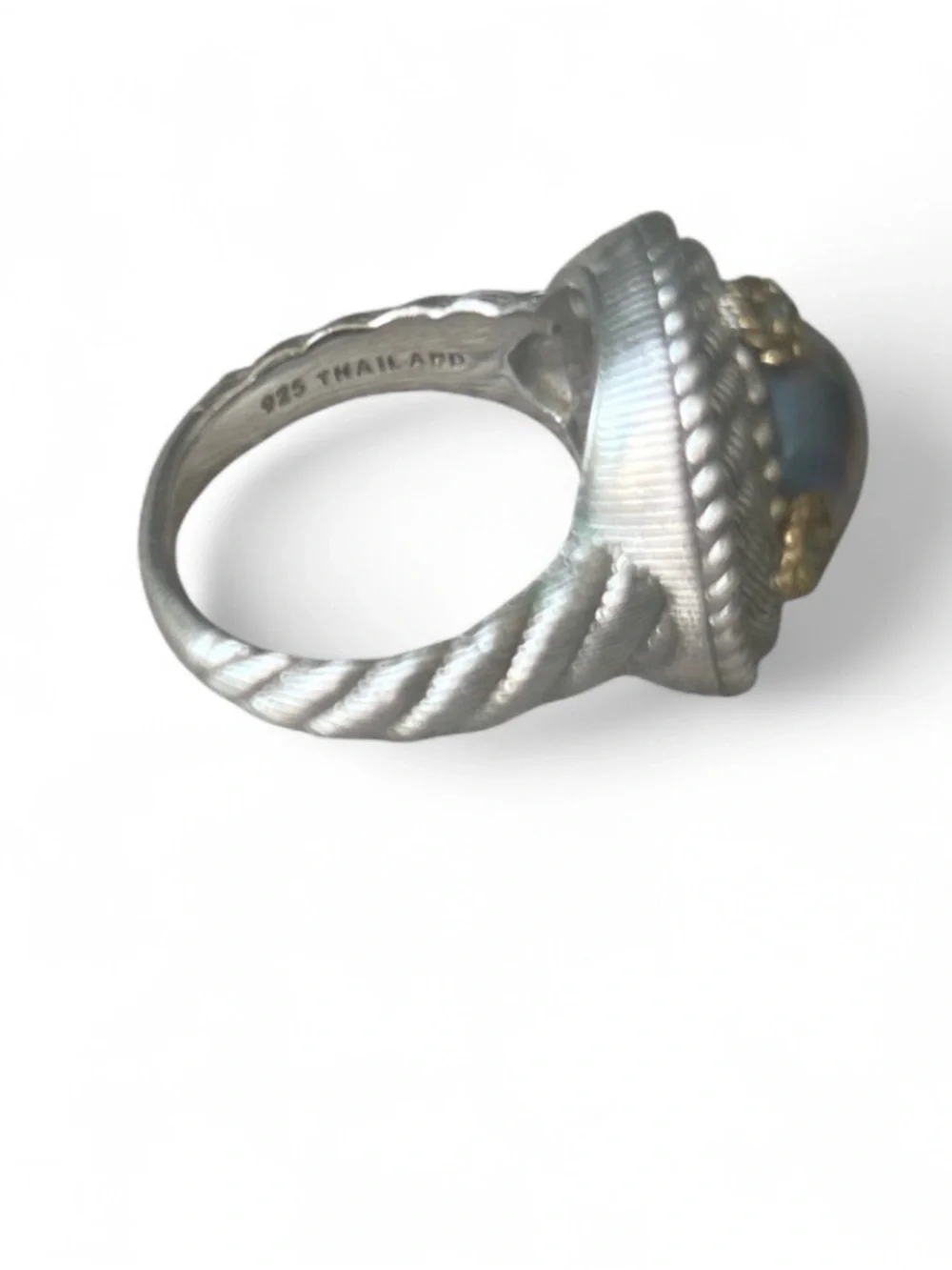 Judith Ripka Sterling Silver 18K Gold Gray Pearl Aquamarine Ring